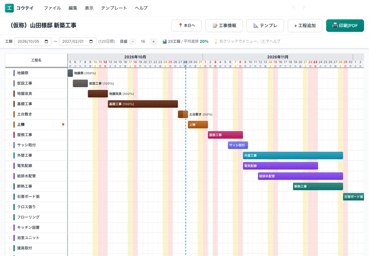 iPadで開いたコウテイの工程表