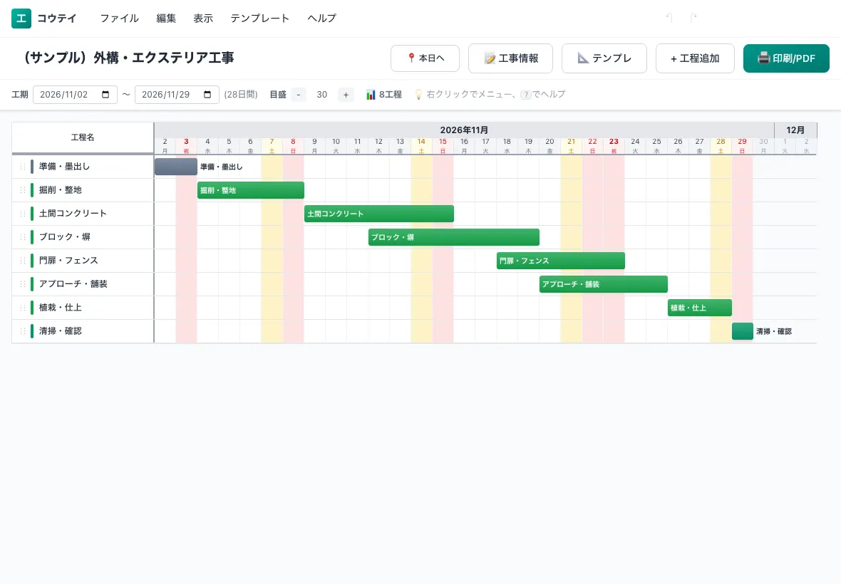 iPadで開いたコウテイの工程表