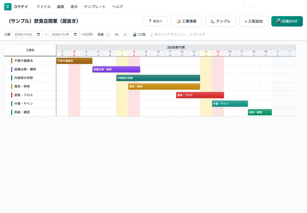 iPadで開いたコウテイの工程表