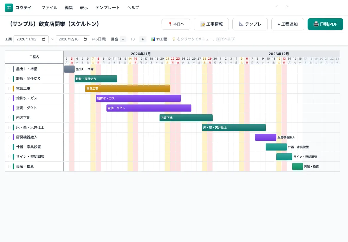 iPadで開いたコウテイの工程表