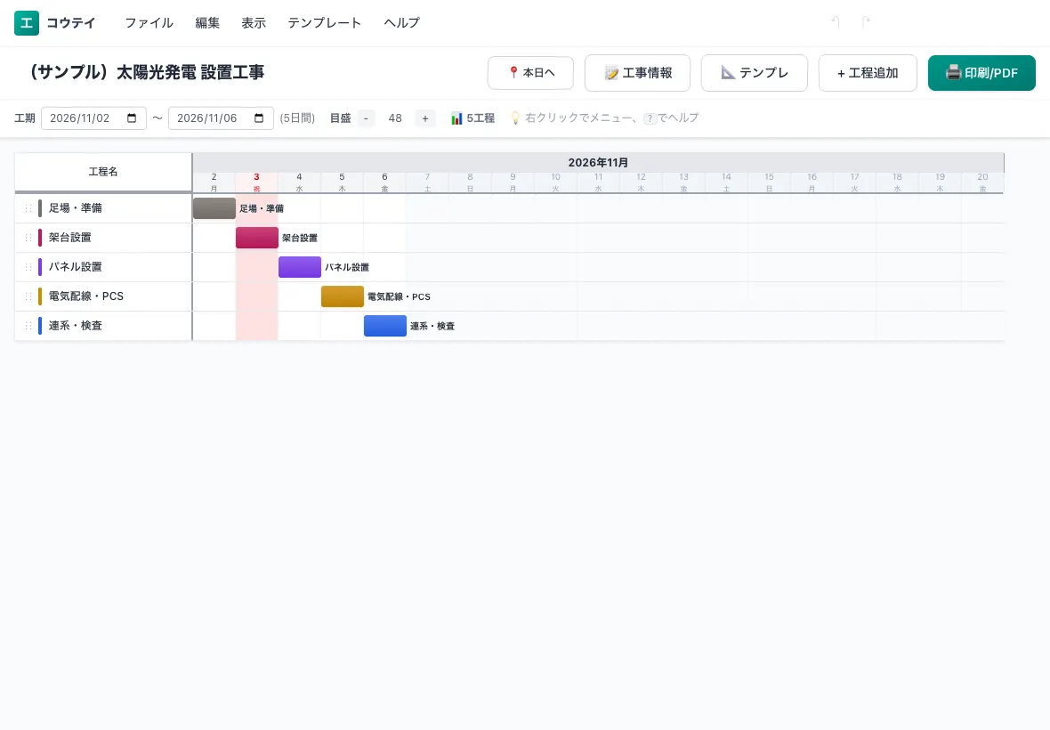 iPadで開いたコウテイの工程表