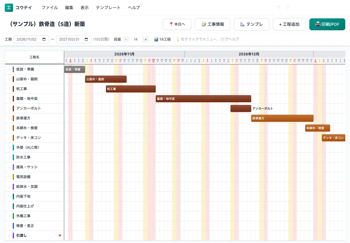 iPadで開いたコウテイの工程表